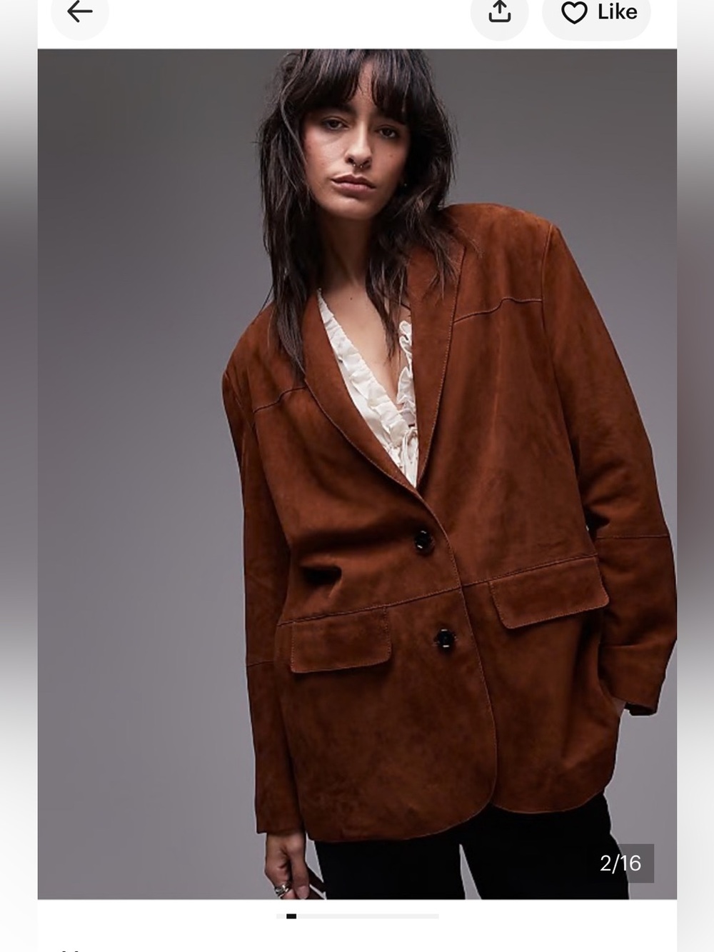 Mango selection leather Oversized Brown Suede Blazer - Picture 6 of 16